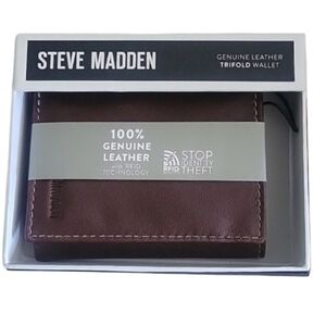 NEW! STEVE MADDEN Men's Tri-Fold Leather Wallet w/ RFID Technology.
